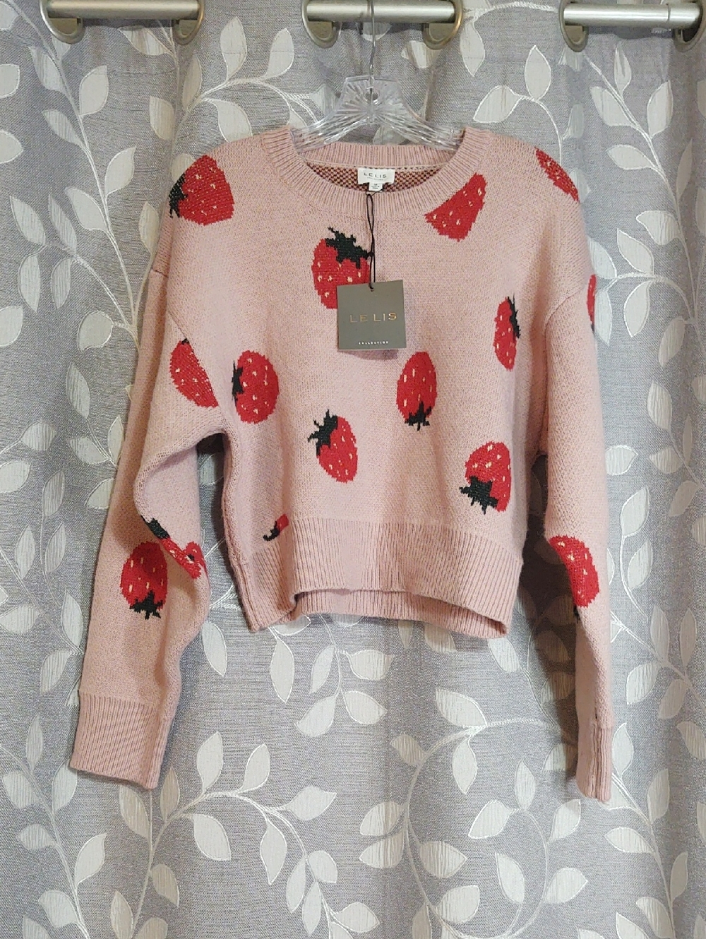 Lelis Pink Strawberry Print Cropped Sweater size M
